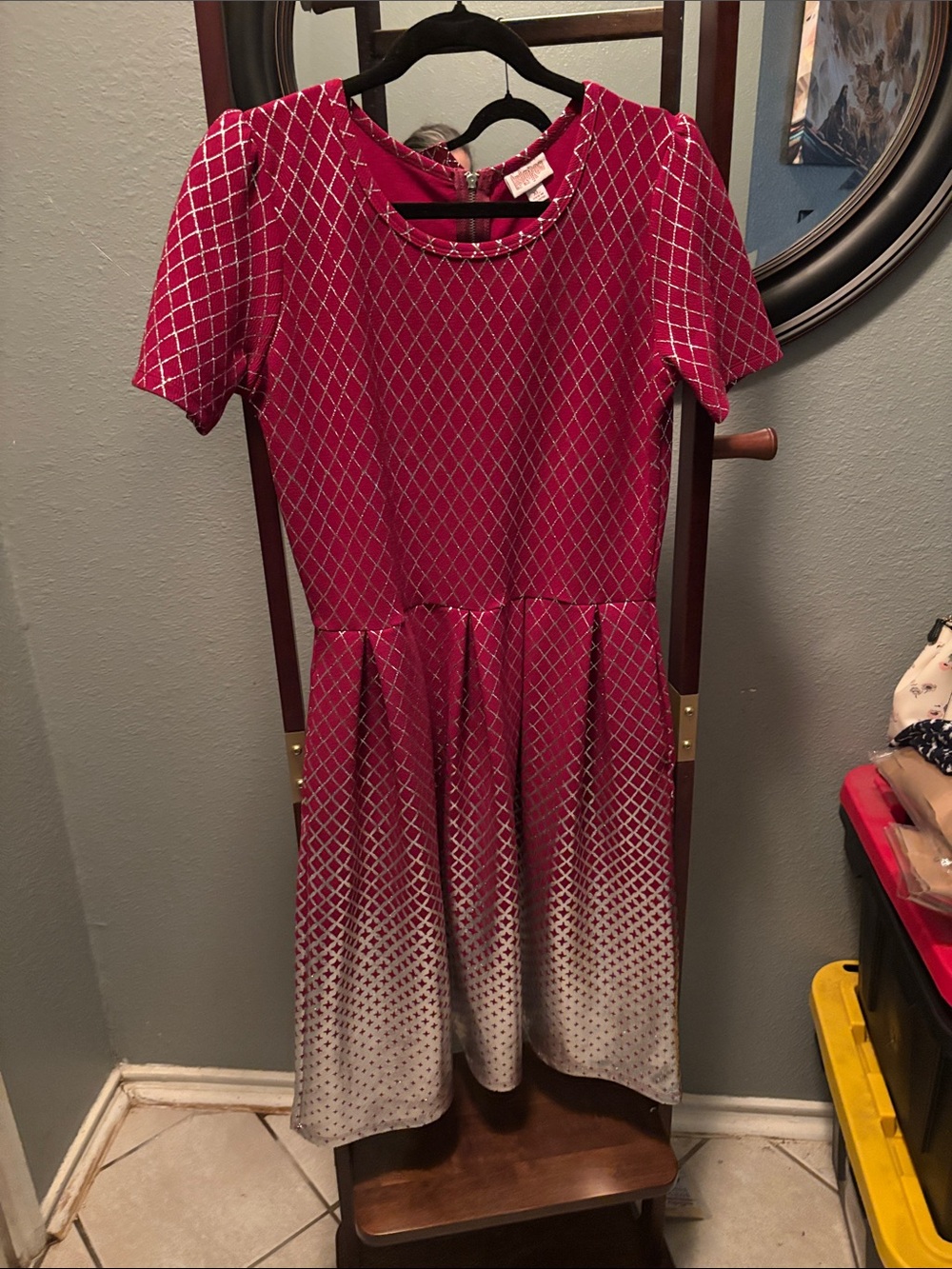LuLaRoe Fuchsia to Cream Ombré Diamond Print Maxi Dress - Picture 3 of 6